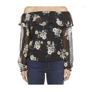 Ana Women’s Black Floral Blouse Off Shoulder Sz S